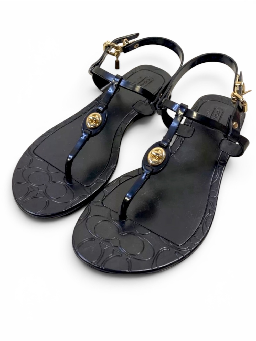 COACH Pier Shiny Jelly T-Strap Charm Jelly Thong Sandals Flip Flops